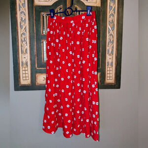 Chaus Vintage Red/Orange A-line abstract planet patterned skirt size 8 EUC